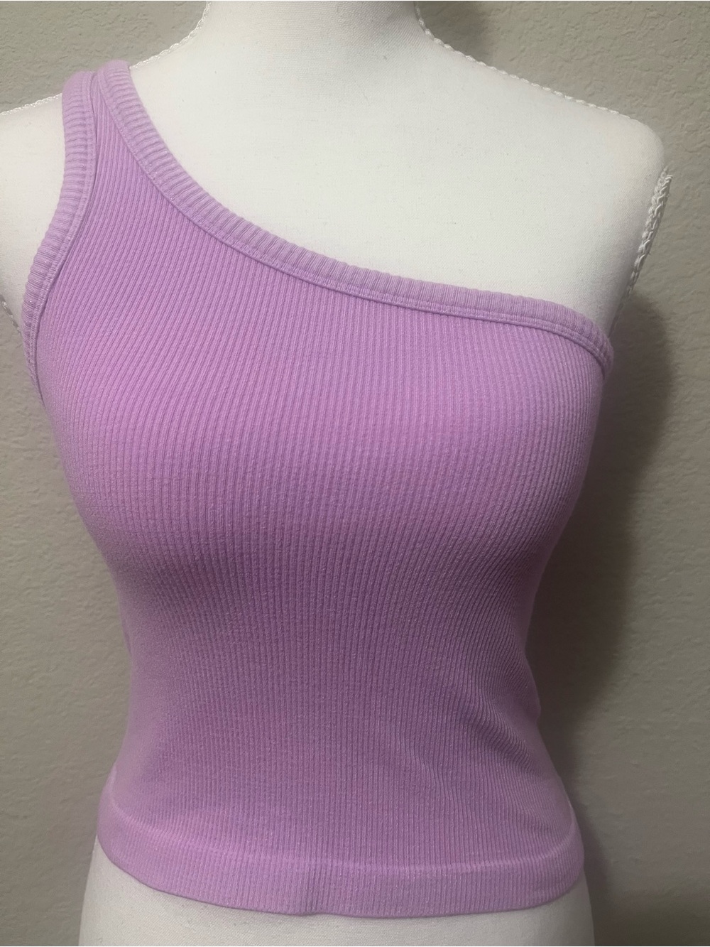 One-Shoulder Ribbed Tank Top - Lilac